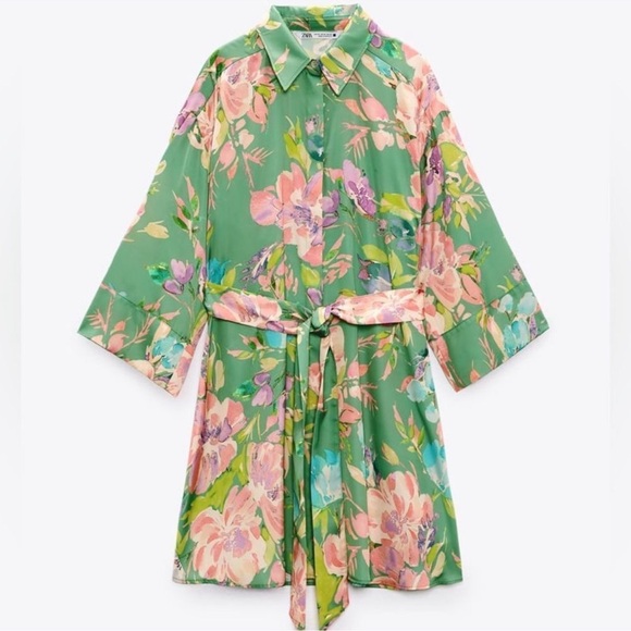 NWT ZARA Printed Satin Effect Shirtdress (Size M) - Picture 7 of 7